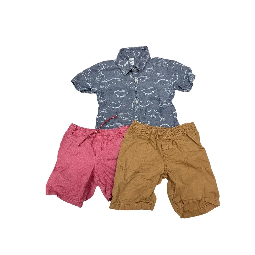 Carter's Shirt & Shorts Cat&Jack Kids 5T Dinosaur Print Blue Red Tan 3pc Set